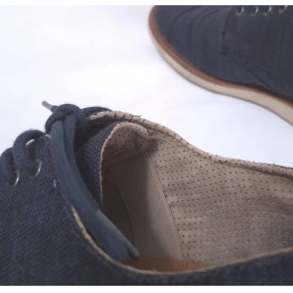 TOMS Brogue Ash Aviator Twill Oxfords Shoes Canvas Denim Mens Sz 9 Blue Lace Up‎